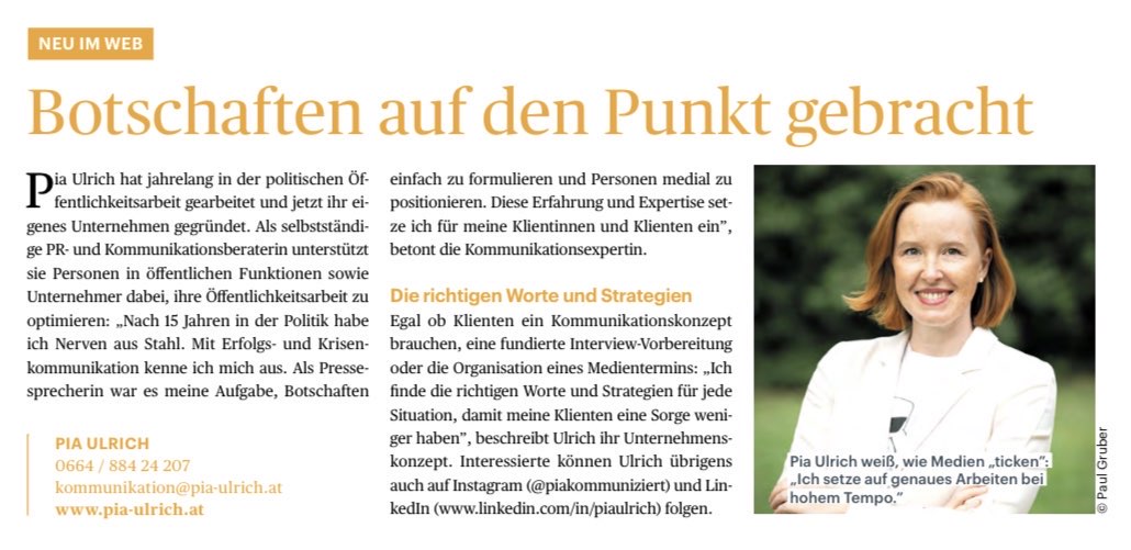 Portrait im Magazin Wiener Wirtschaft: 